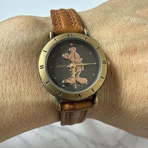 Lorus Disney Mickey Mouse Watch Rose Gold Silhouette Ladies Brown Leather Japan